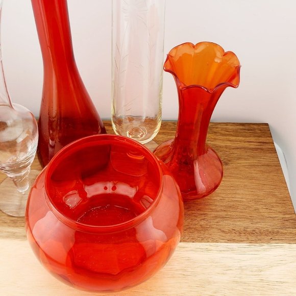 Lot of 5 Unique Vintage Art Glass Blown Vases mismatched color mixed styles - Picture 5 of 10